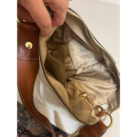 Coach Cream White Pebble Leather Bag with Camel Strap and Gold Hardware Gorgeous - Picture 8 of 8